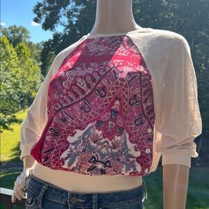 Anthropologie Tint Red and Cream Patterned Raglan Sweater